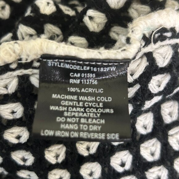 Loose High Neck Fringed Knit Black White Poncho Cape - Picture 7 of 7